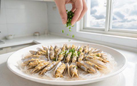 蛏子蒜蓉粉丝蒸，吐沙这步省不得