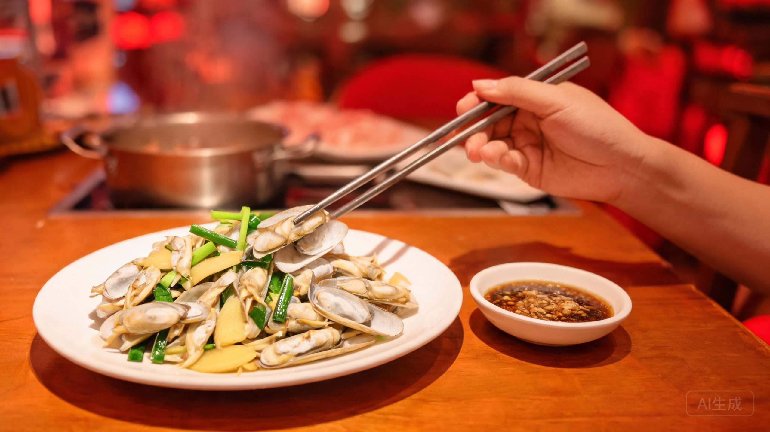 蛏子姜葱炒，火锅店加菜的小爆品